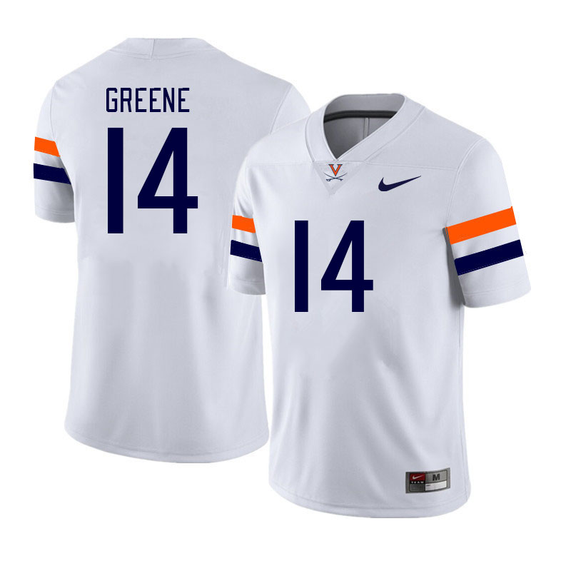 Men #14 Miles Greene Virginia Cavaliers College Football Jerseys Stitched Sale-White - Click Image to Close